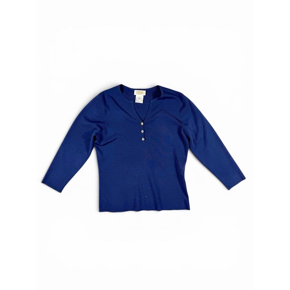 Talbots Silk Blend Jewel Button Sweater Royal Blue 3/4 Sleeve Size Medium - Picture 2 of 10